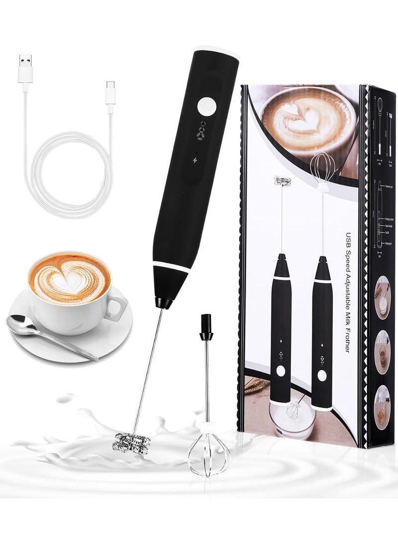 طقم صانع رغوة النسكافيه - مضرب حليب كهربائي USB قابل للشحن 3 سرعات + دورق تبخير حليب استانلس ستيل 350 مل بمعيار - Image 2