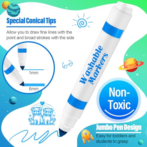 Janlaugh 24 Pcs Washable Markers Bulk Broad Line Markers Coloring Conical Tip Large pens for Kids art projects Teachers Students Toddlers Party Favors Classrooms DonationsSky Blue - Image 5
