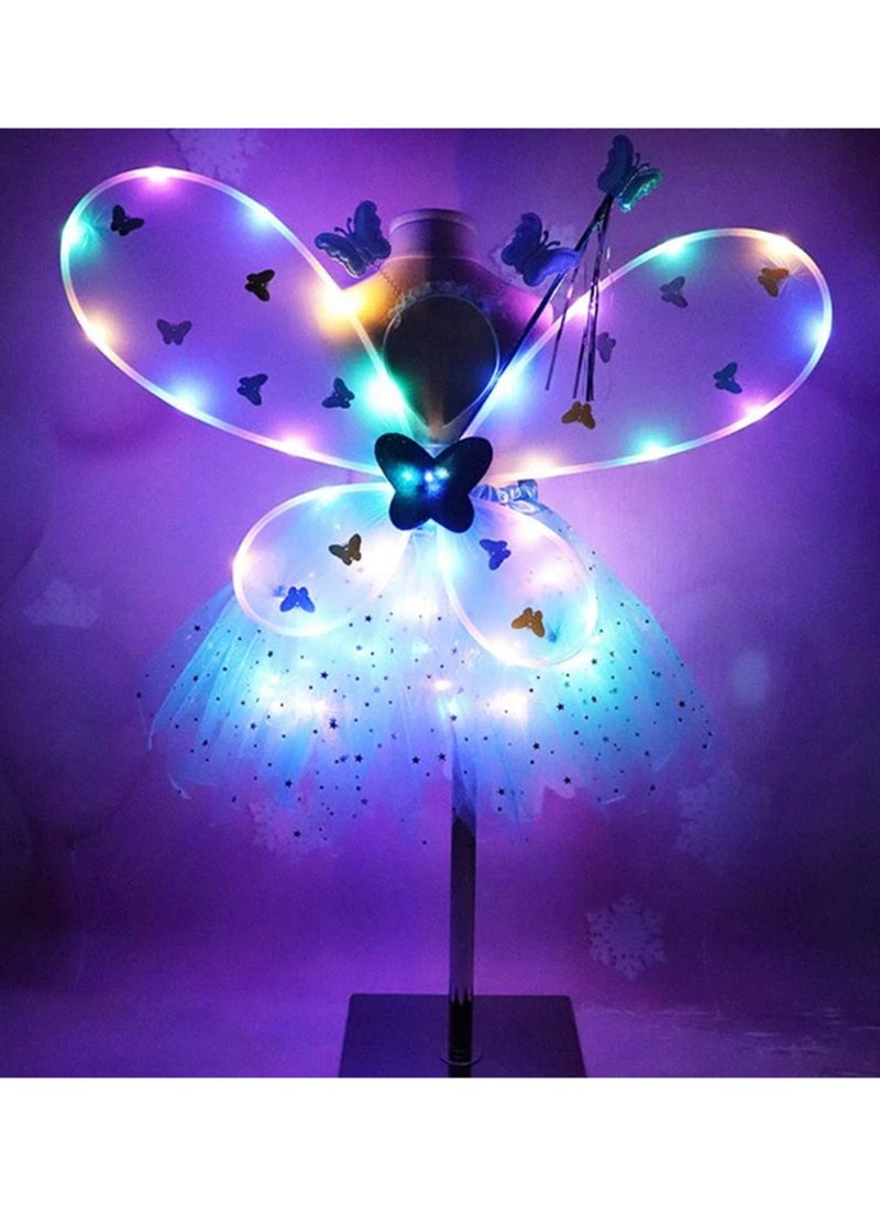 كاست ويف مجموعة أزياء الجنية المضيئة، 4 قطع تتضمن تنورة توتو LED، عصا إيرفلاي وينجز، عصابة رأس، زي أجنحة إيرفلاي، لتزيين حفلات أعياد الميلاد  - Image 3