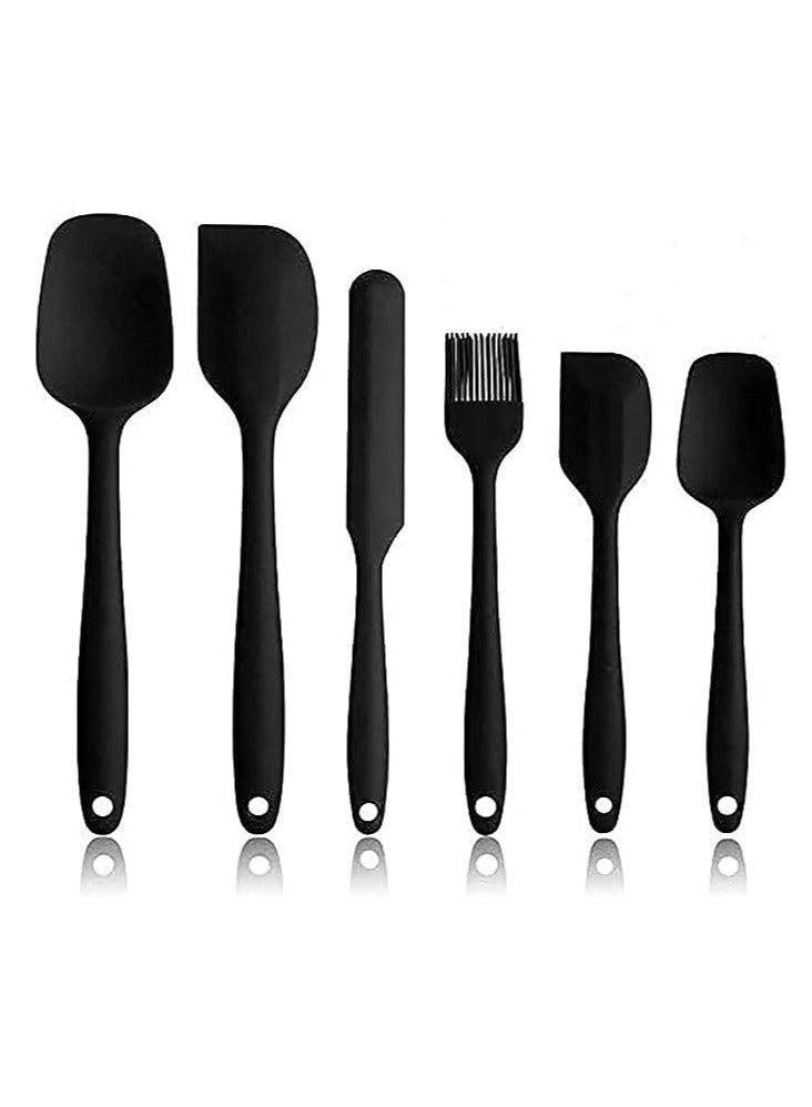 MahMir 6 Piece Silicone Spatula Set, Rubber Spatula Set, BPA Free Non Toxic Turner Tongs, Heat-Resistant Spatula Kitchen Utensils Set for Cooking Baking and Mixing ( Black ) - Image 1