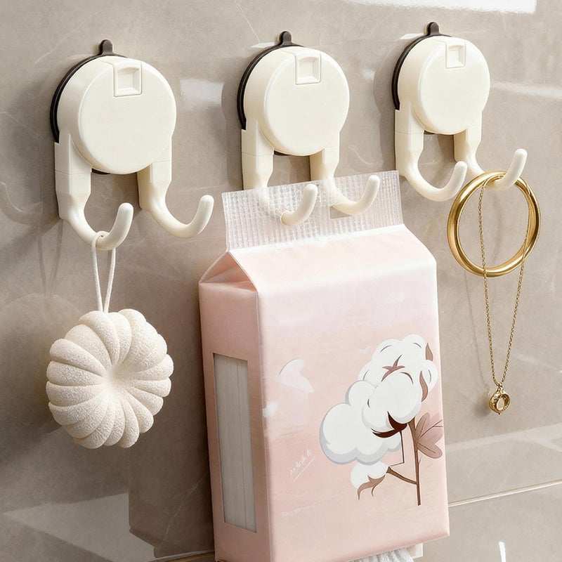 Creamy Retractable Suction Cup Hooks Set Reusable Bag Hanger Removable Towel Hooks - Image 5