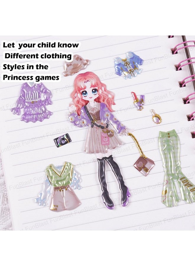 فنبلاست مجموعة ملصقات FunBlast Kawaii - مجموعة من 4 ملصقات تغيير ملابس الأميرة، ملصقات ثلاثية الأبعاد DIY للفتيات، ملصق جمالي، ملصقات لطيفة، مجموعة ملصقات ذاتية اللصق، مجموعة ملصقات منتفخة (عبوة من 4 قطع) - Image 4
