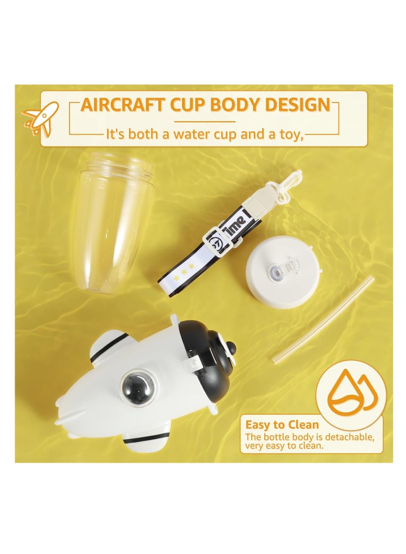 KASTWAVE زجاجة شرب للأطفال، زجاجات ماء بشكل طائرة للأطفال، 500مل ألعاب أطفال زجاجات أكوابCute للأطفال، كوب قابل لإعادة الاستخدام مع قشة مقاوم للتسرب يفتح، خالي من BPA، بفم واسع مقاوم للتسرب، مع شريط زجاجة ملصق - Image 2