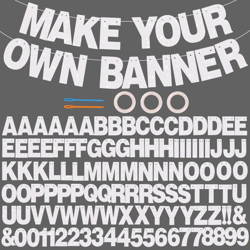 BEISHIDA 116 PCS Glitter Color White DIY Letter Banner Kit Make Your Own Bannerï¼ŒIncluding 111 Letters and Numbers 3 Rope and 3 Threading Device,Customized for Birthday Graduation Wedding Party Decor - Image 1