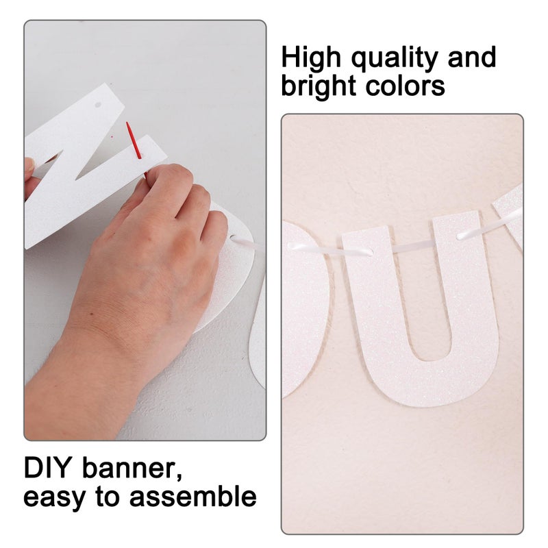 BEISHIDA 116 PCS Glitter Color White DIY Letter Banner Kit Make Your Own Bannerï¼ŒIncluding 111 Letters and Numbers 3 Rope and 3 Threading Device,Customized for Birthday Graduation Wedding Party Decor - Image 2