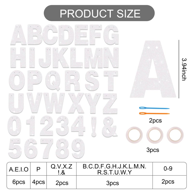 BEISHIDA 116 PCS Glitter Color White DIY Letter Banner Kit Make Your Own Bannerï¼ŒIncluding 111 Letters and Numbers 3 Rope and 3 Threading Device,Customized for Birthday Graduation Wedding Party Decor - Image 3