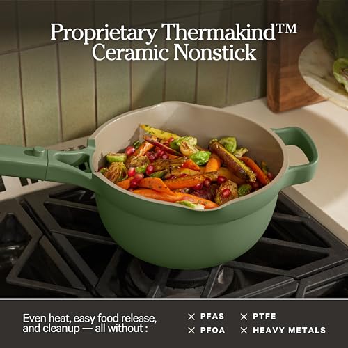 Our Place Mini Perfect Pot | 2.5 Qt Ceramic Pot with Lid & Spatula | Patented 8-in-1, PFAS-Free Nonstick, Non-Toxic Cookware | Induction & Oven-Safe up to 450°F | Sage - Image 3