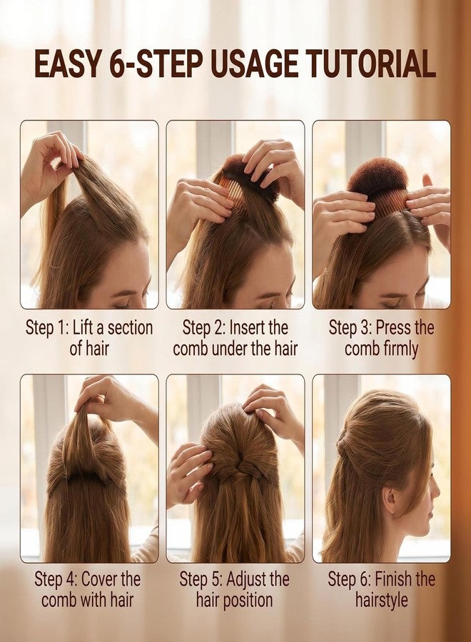 NaRaMax 2PCS Hair Clip with Sponge Base Inserts, Bump It Up Pads, Bun Maker, Styling Accessories, Charming Comb Braid Tool (Brown) - Image 3