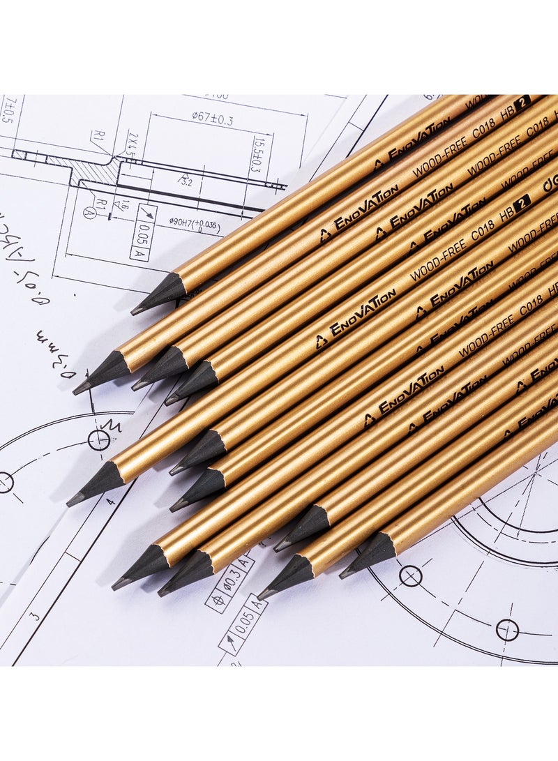 Deli قلم رصاص جرافيت خالي من الخشب مسبق الشحذ، دeli EC018-HB ENOVATION HB PS، أسطواني سداسي، φ2.2mm، رأس ممحاة، مجموعة ذهبية/فضية، 12 قطعة - Image 3