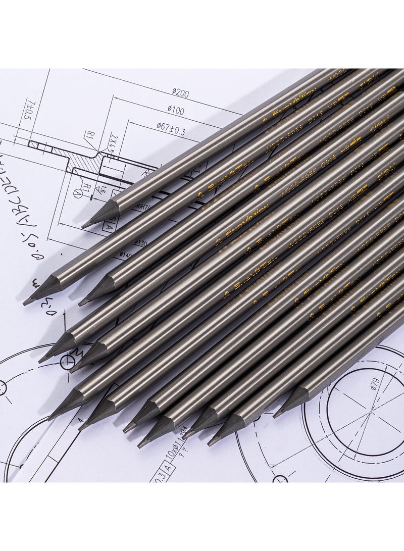 Deli قلم رصاص جرافيت خالي من الخشب مسبق الشحذ، دeli EC018-HB ENOVATION HB PS، أسطواني سداسي، φ2.2mm، رأس ممحاة، مجموعة ذهبية/فضية، 12 قطعة - Image 4