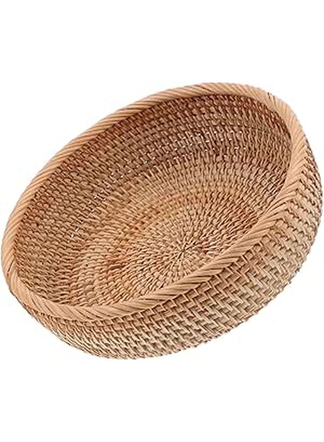 Handwoven Rattan Storage Basket 23x9 Cm Kitchen Dining Table Fruit Bread Organizer - Image 1