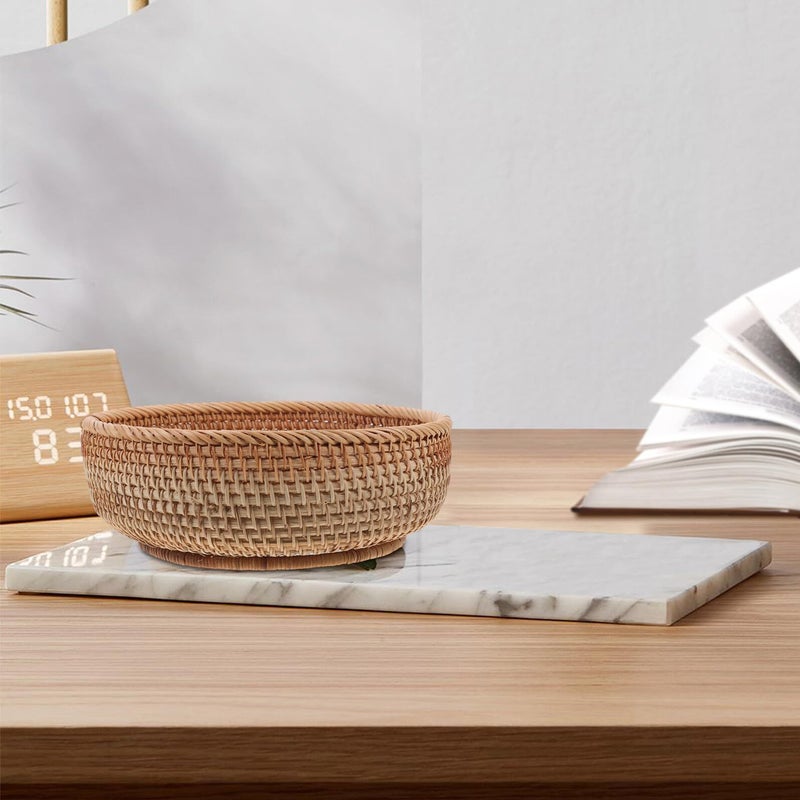 Handwoven Rattan Storage Basket 23x9 Cm Kitchen Dining Table Fruit Bread Organizer - Image 4