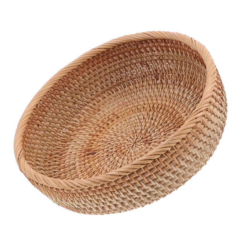 Handwoven Rattan Storage Basket 23x9 Cm Kitchen Dining Table Fruit Bread Organizer - Image 2