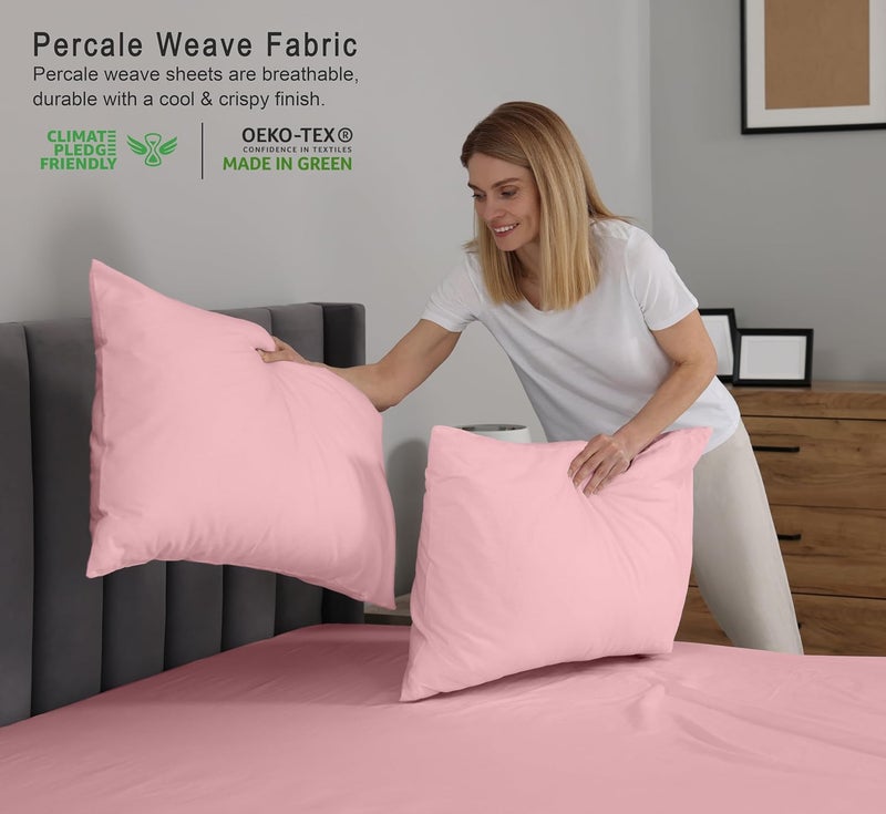 RUVANTI 100% Cotton California King Sheet Sets, 4 Pieces, Soft & Breathable Percale Weave Bedding, Deep Pocket 16", Hotel Standard, Crisp Cool Feel & Durable, Perfect Dyed Sheets, Bridal Rose - Image 3