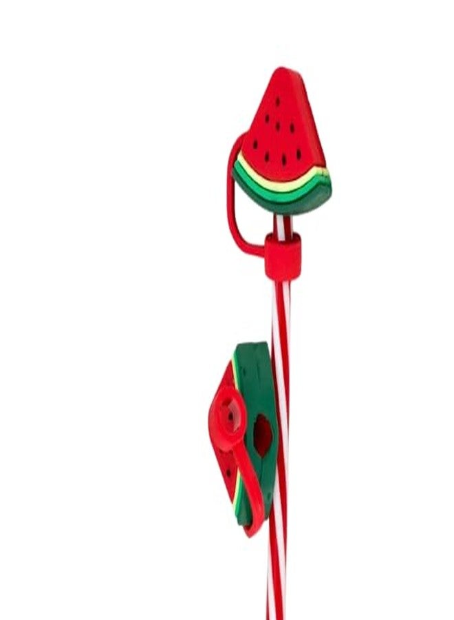 Bhavya Optic® Silicone Straw Cover with Cartoon Design, Dust Protector for Drinking Straws (Red Watermelon - Image 3