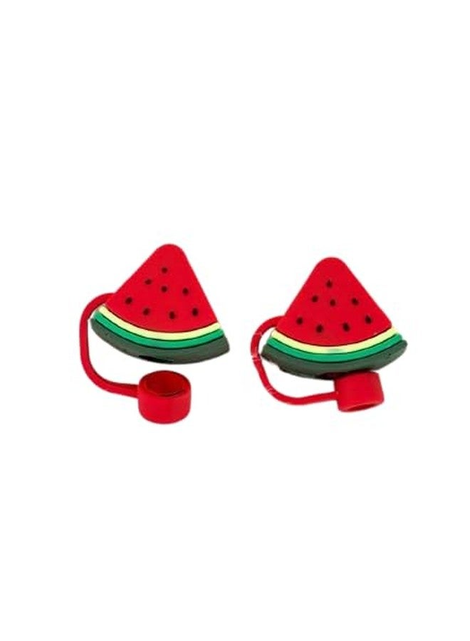 Bhavya Optic® Silicone Straw Cover with Cartoon Design, Dust Protector for Drinking Straws (Red Watermelon - Image 1