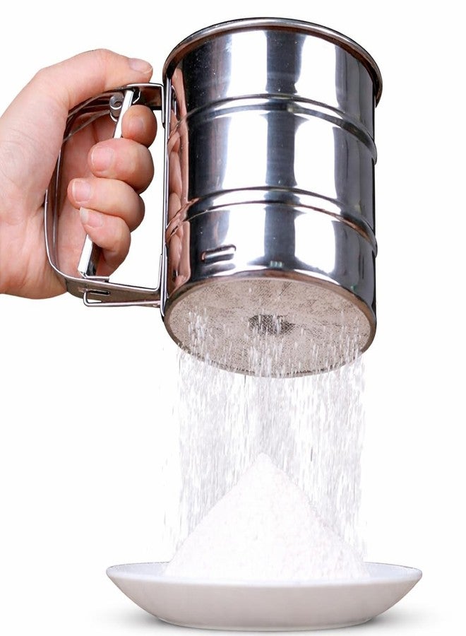 LSARIMO Stainless Steel Flour Sifter, Hand-Crank Mesh Strainer, Baking Tool for Powder Sifting, Double Layers Sifter, Powder Sugar Shaker with Hand Press Design | Flour Sifter for Baking in The Kitchen - Image 1