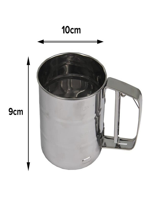 LSARIMO Stainless Steel Flour Sifter, Hand-Crank Mesh Strainer, Baking Tool for Powder Sifting, Double Layers Sifter, Powder Sugar Shaker with Hand Press Design | Flour Sifter for Baking in The Kitchen - Image 2