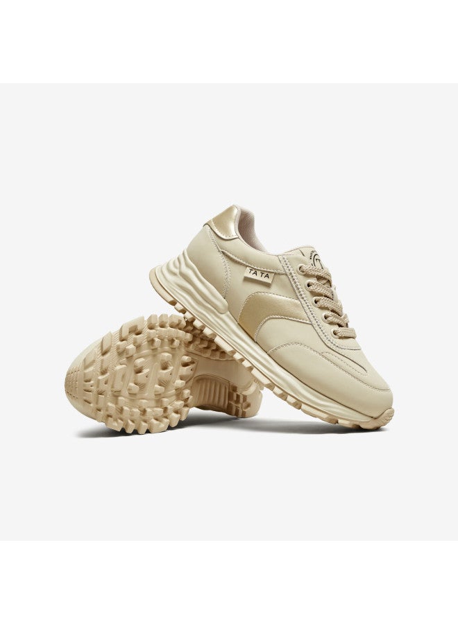 HESHE Tata Women's Retro Lightweight Casual Breathable Sports Shoes Wpc07am5 Apricot/gold Wave Pattern Size 35 - Image 4