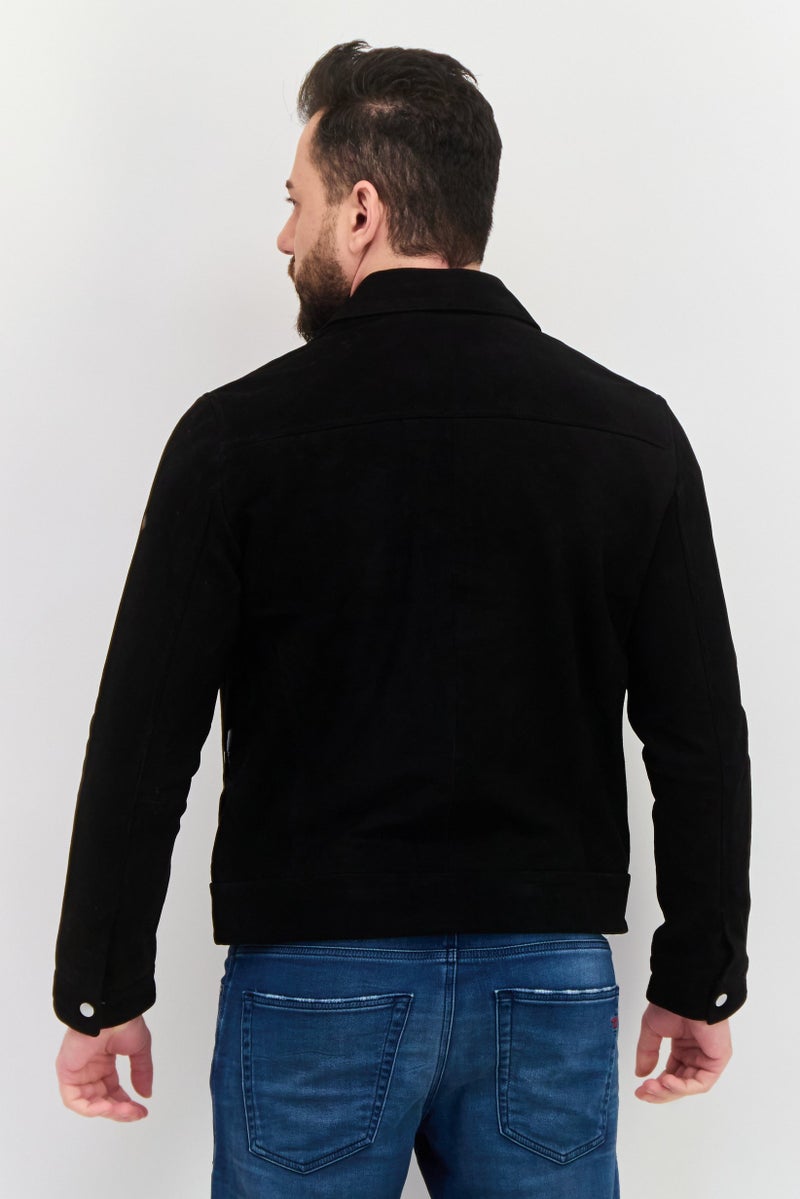 SELECTED جاكيت دراجة نارية من جلد السويد للرجال، أسود - Image 3