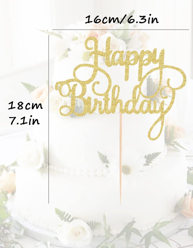AHAORAY Happy Birthday Cake Topper - Gold Glitter Happy Birthday Cake Bunting Decor - Birthday Party Cake Decoration Supplies  for Photo Booth Props - Image 3
