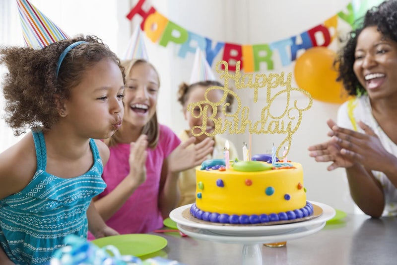 AHAORAY Happy Birthday Cake Topper - Gold Glitter Happy Birthday Cake Bunting Decor - Birthday Party Cake Decoration Supplies  for Photo Booth Props - Image 4