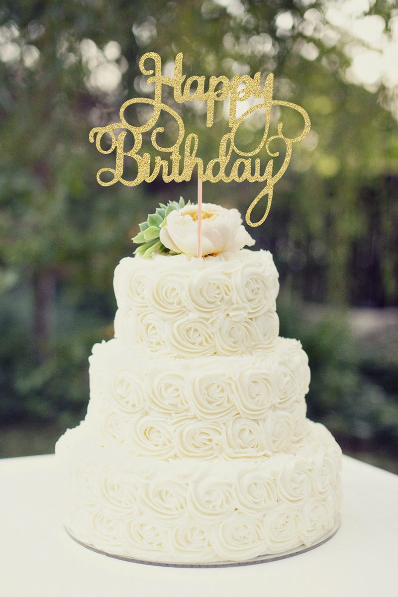 AHAORAY Happy Birthday Cake Topper - Gold Glitter Happy Birthday Cake Bunting Decor - Birthday Party Cake Decoration Supplies  for Photo Booth Props - Image 2