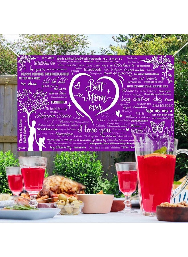 Ticuenicoa Happy Mother's Day Banner - 70.8 x 43.3 Inch, Best Mom Ever Purple Slogan Backdrop, Mother’s Day Party Decorations, Thoughtful Gift for Mom, Celebration Decor - Image 3