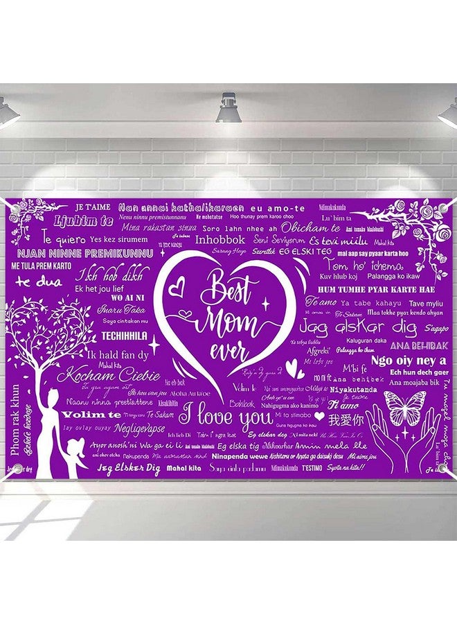 Ticuenicoa Happy Mother's Day Banner - 70.8 x 43.3 Inch, Best Mom Ever Purple Slogan Backdrop, Mother’s Day Party Decorations, Thoughtful Gift for Mom, Celebration Decor - Image 1