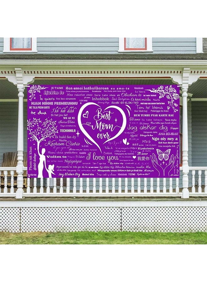 Ticuenicoa Happy Mother's Day Banner - 70.8 x 43.3 Inch, Best Mom Ever Purple Slogan Backdrop, Mother’s Day Party Decorations, Thoughtful Gift for Mom, Celebration Decor - Image 2