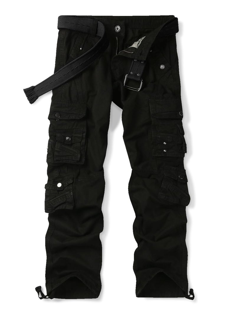 OCHENTA Men's Cotton Casual Cargo Work Pants Baggy Travel Hiking with Multi Pockets Black Tag 34 - Image 1