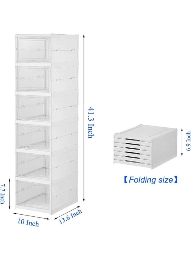 FALAHOM 6 Tiers Clear Foldable Shoe Storage Organizer, No-Assembly Shoe Box with Fully Clear Door, Plastic Stackable Shoe Rack for Sneakers, Sturdy Shoe Storage Containers Bins - Image 2