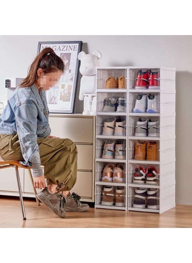 FALAHOM 6 Tiers Clear Foldable Shoe Storage Organizer, No-Assembly Shoe Box with Fully Clear Door, Plastic Stackable Shoe Rack for Sneakers, Sturdy Shoe Storage Containers Bins - Image 5