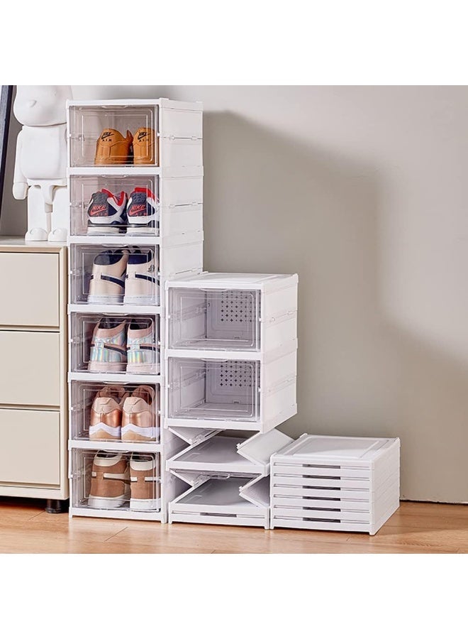 FALAHOM 6 Tiers Clear Foldable Shoe Storage Organizer, No-Assembly Shoe Box with Fully Clear Door, Plastic Stackable Shoe Rack for Sneakers, Sturdy Shoe Storage Containers Bins - Image 1
