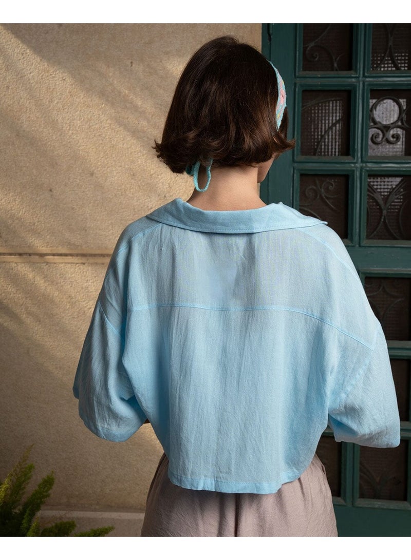 In Your Shoe Baby Blue Cropped Camp Shirt - Image 2