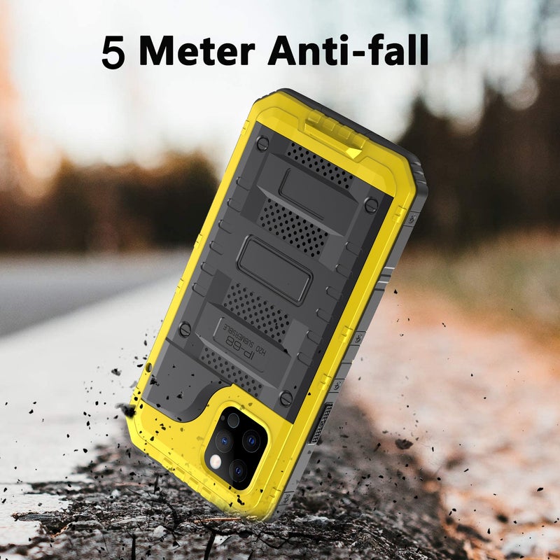 BURAQ Case Cover For iPhone 12 Pro Max Metal + Silicone Phone Case with Screen Protector(Yellow) - Image 5