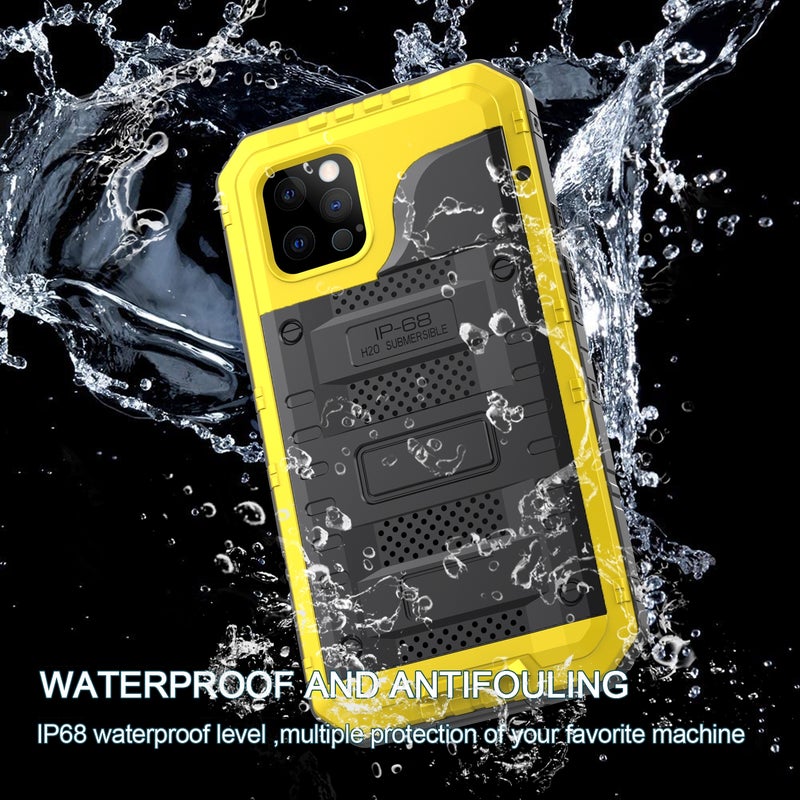BURAQ Case Cover For iPhone 12 Pro Max Metal + Silicone Phone Case with Screen Protector(Yellow) - Image 4