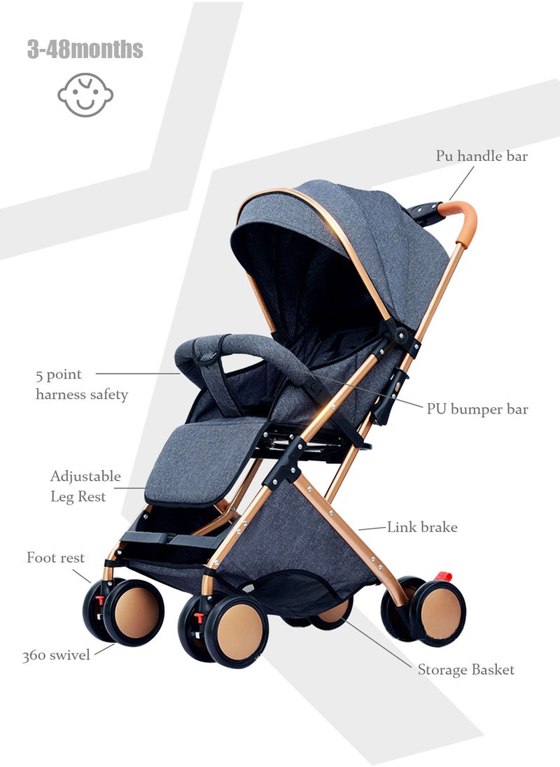MaBaby Baby Girls Boys Stroller, Lightweight Single Stroller With Handle Lever, Adjustable Canopy And Five-Point Safety Belt, Travel Stroller For Toddlers, Can Sit And Lie  - Image 4