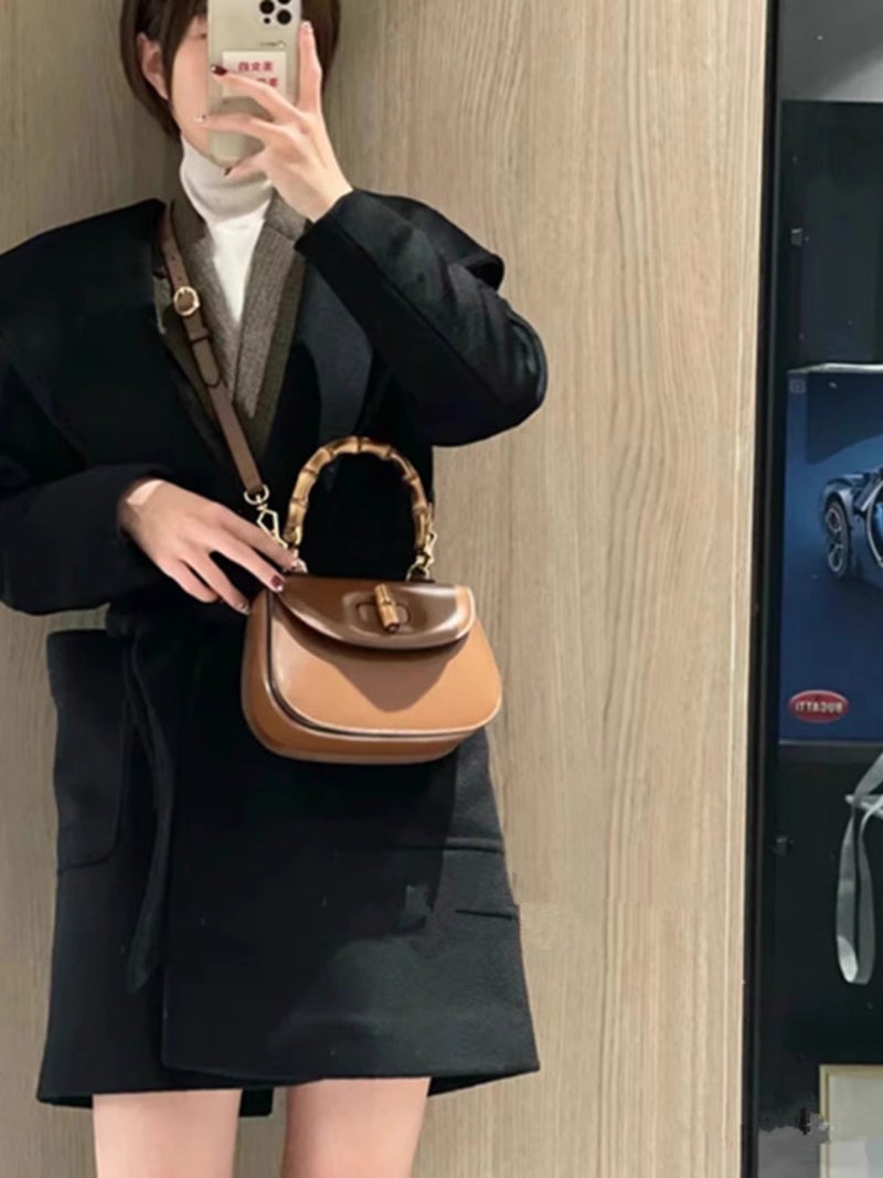 Bamboo Bag Retro Saddle Bag Genuine Leather Women'S Bag High-End Small Bag Single Shoulder Crossbody Handbag For Women - Image 4