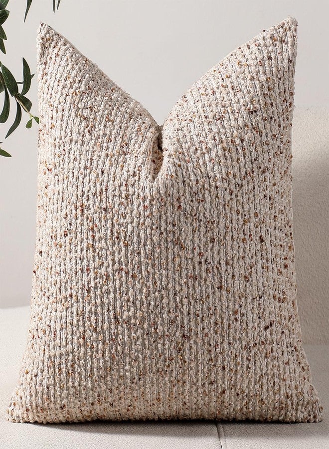 DEZENE غطاء وسادة ديزين بيج مقاس 22x22، بنقشة بوكليه مخططة، أنيق وعصري، بنمط بوهيمي، مناسب لتزيين الأريكة أو غرفة المعيشة أو السرير. - Image 1