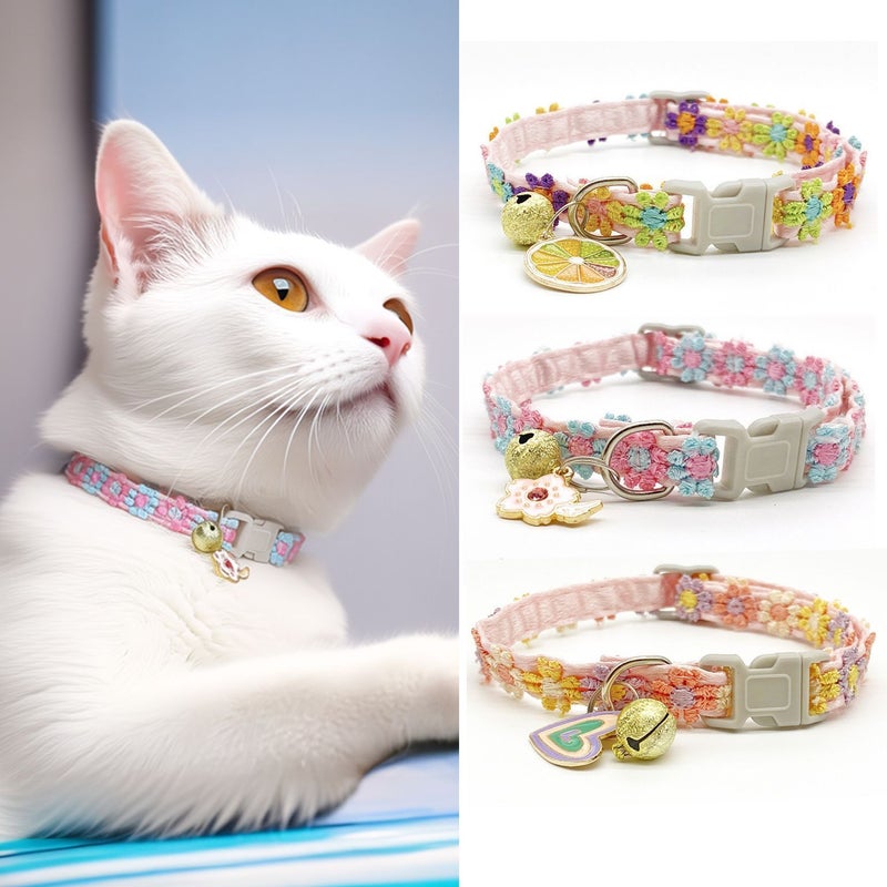 3 Piece Set Pet Necklace Lace Flower Cat Collar Bell for Puppy - Image 1