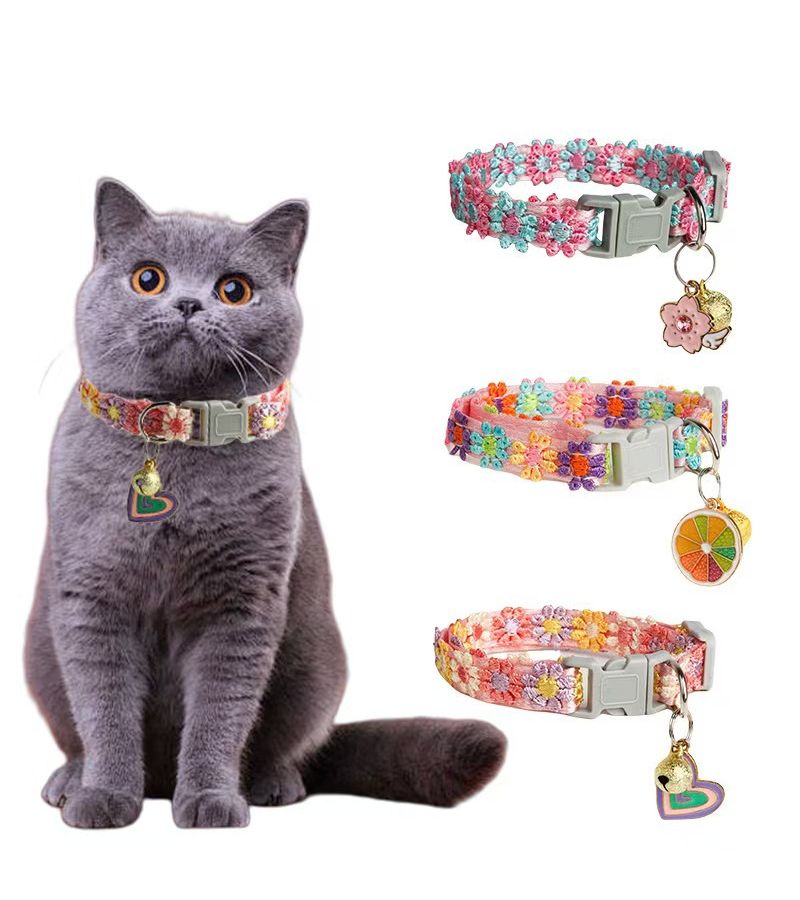 3 Piece Set Pet Necklace Lace Flower Cat Collar Bell for Puppy - Image 2
