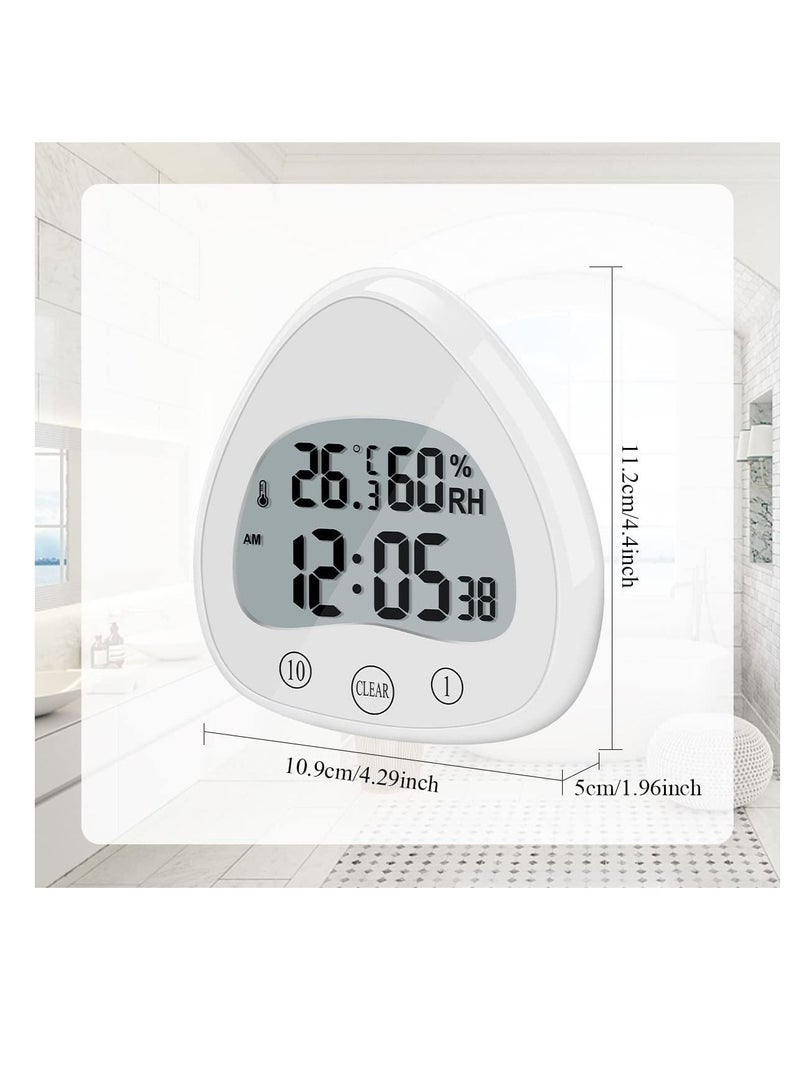 Excefore ساعة دش، ساعة رقمية لدرجة الحرارة والرطوبة، ساعة حمام مقاومة للماء مع كوب شفط، للحمام، غرفة النوم، المطبخ، منتجع الاسترخاء، غرفة الغسيل، مساعد مثالي لإدارة الوقت - Image 3