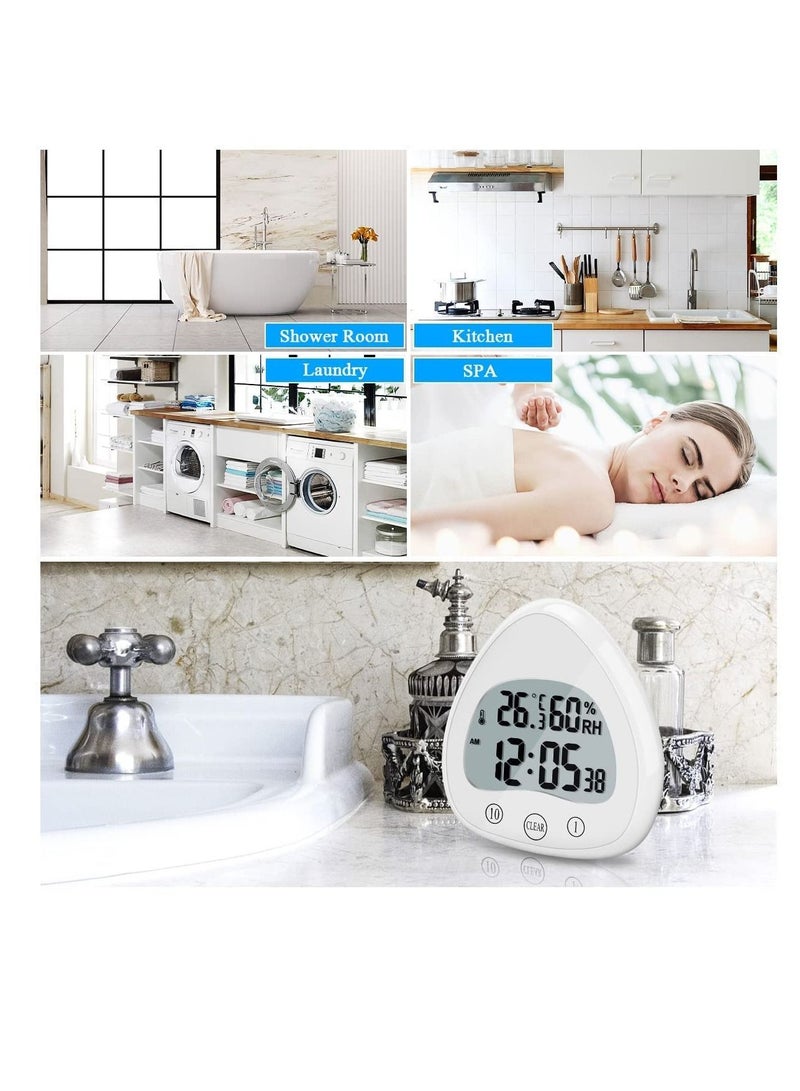 Excefore ساعة دش، ساعة رقمية لدرجة الحرارة والرطوبة، ساعة حمام مقاومة للماء مع كوب شفط، للحمام، غرفة النوم، المطبخ، منتجع الاسترخاء، غرفة الغسيل، مساعد مثالي لإدارة الوقت - Image 5