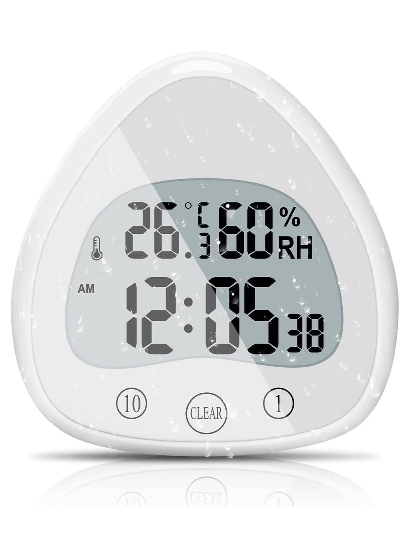 Excefore ساعة دش، ساعة رقمية لدرجة الحرارة والرطوبة، ساعة حمام مقاومة للماء مع كوب شفط، للحمام، غرفة النوم، المطبخ، منتجع الاسترخاء، غرفة الغسيل، مساعد مثالي لإدارة الوقت - Image 1