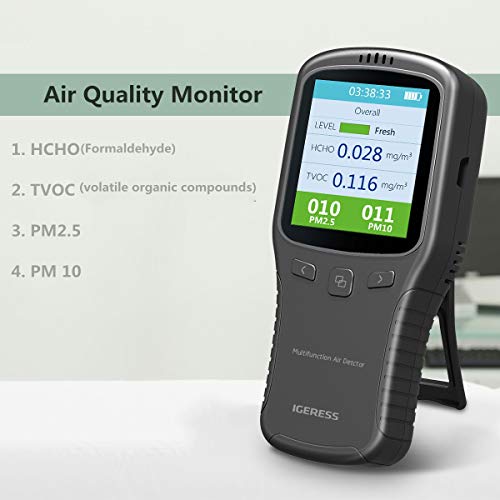 IGERESS Indoor Air Quality Monitor, IGERESS Formaldehyde Detector, Pollution Monitor,Dust Tester, Detect Indoor HCHO/TVOC/PM2.5/PM10 (Gray) - Image 2