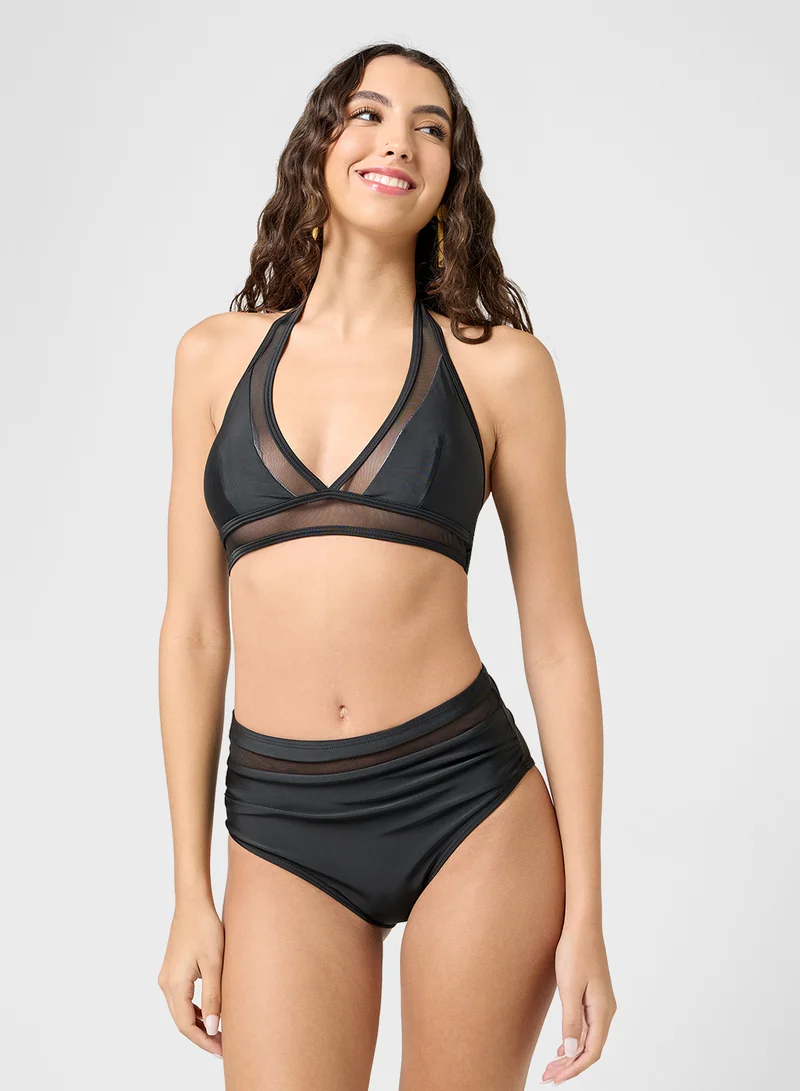 Ginger Mesh Detail Bikini & High Waist Brief Set