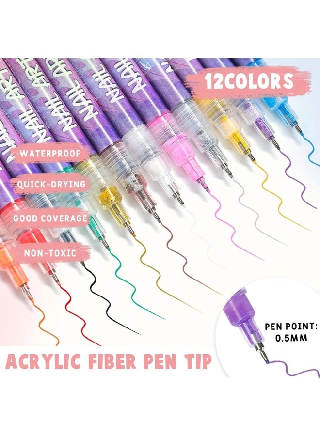NIKITA.VIVI مجموعة أقلام تلوين الأظافر 12 لون، قلم طلاء أظافر مقاوم للماء سريع الجفاف، أقلام طلاء أكريليك لتصميم الأظافر 0.5 مم طرف دقيق لأعمال الأظافر للنساء والفتيات، مستلزمات تصميم الأظافر اليدوية - Image 5