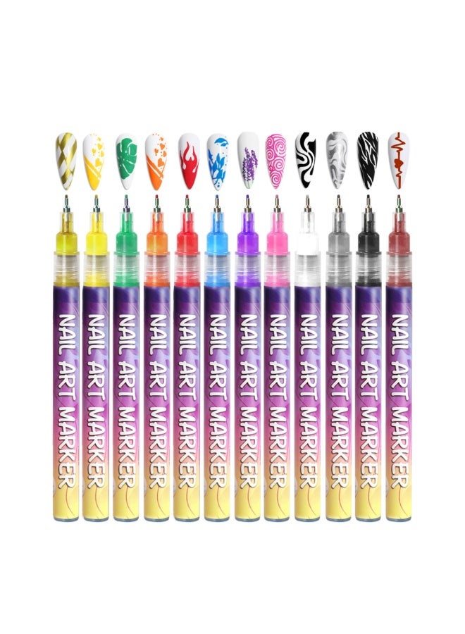 NIKITA.VIVI مجموعة أقلام تلوين الأظافر 12 لون، قلم طلاء أظافر مقاوم للماء سريع الجفاف، أقلام طلاء أكريليك لتصميم الأظافر 0.5 مم طرف دقيق لأعمال الأظافر للنساء والفتيات، مستلزمات تصميم الأظافر اليدوية - Image 3