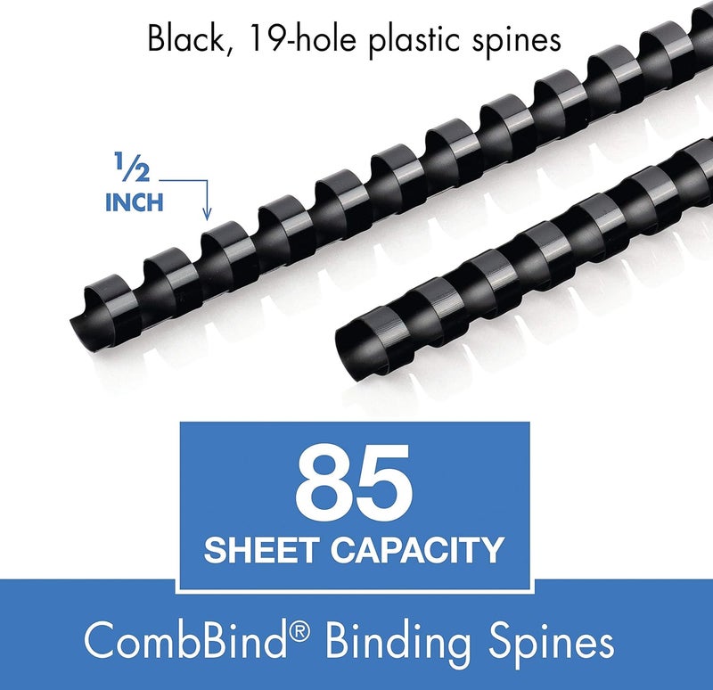 Mead CombBind Binding Spines/Spirals/Coils/Combs, 1/2", 85 Sheet Capacity, Black, 125 Pack (4000134) - Image 2